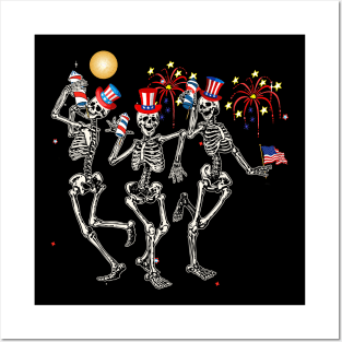 Dancing Skeleton 4th of July American Flag Posters and Art